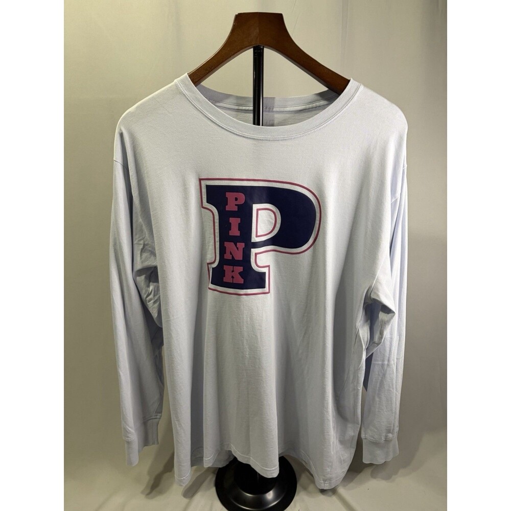PINK Victoria's Secret Varsity Logo Graphic Long Sleeve T-Shirt White Medium